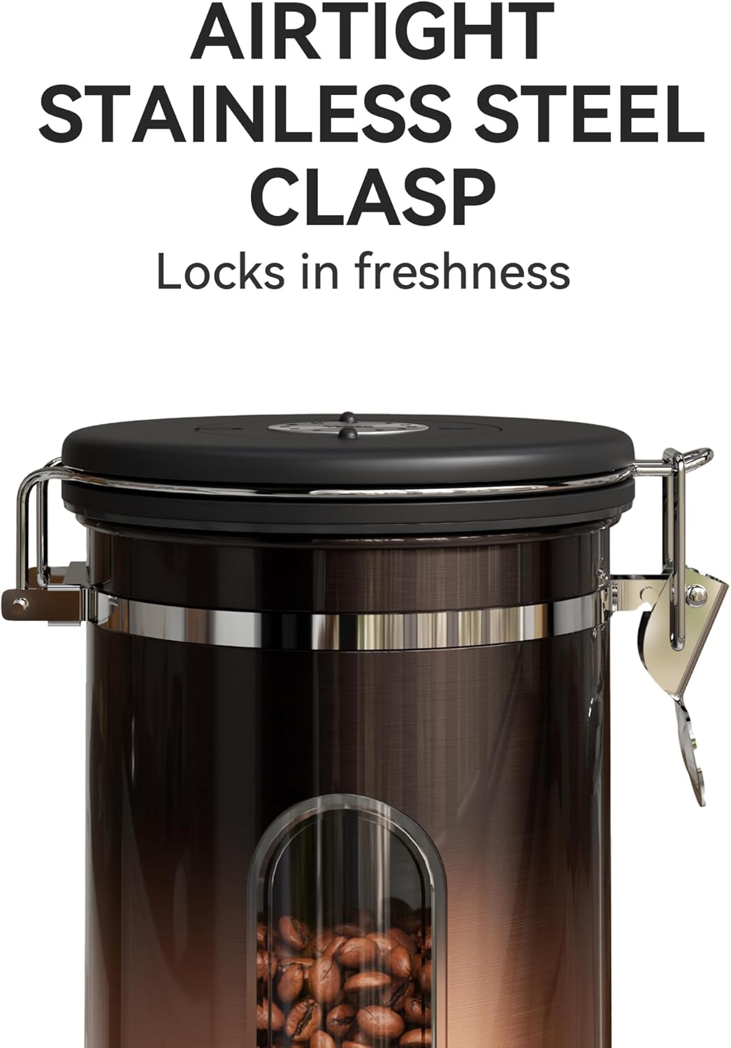 Veken Coffee Canister with Window,Airtight Stainless Steel Kitchen Food Storage Container, Date