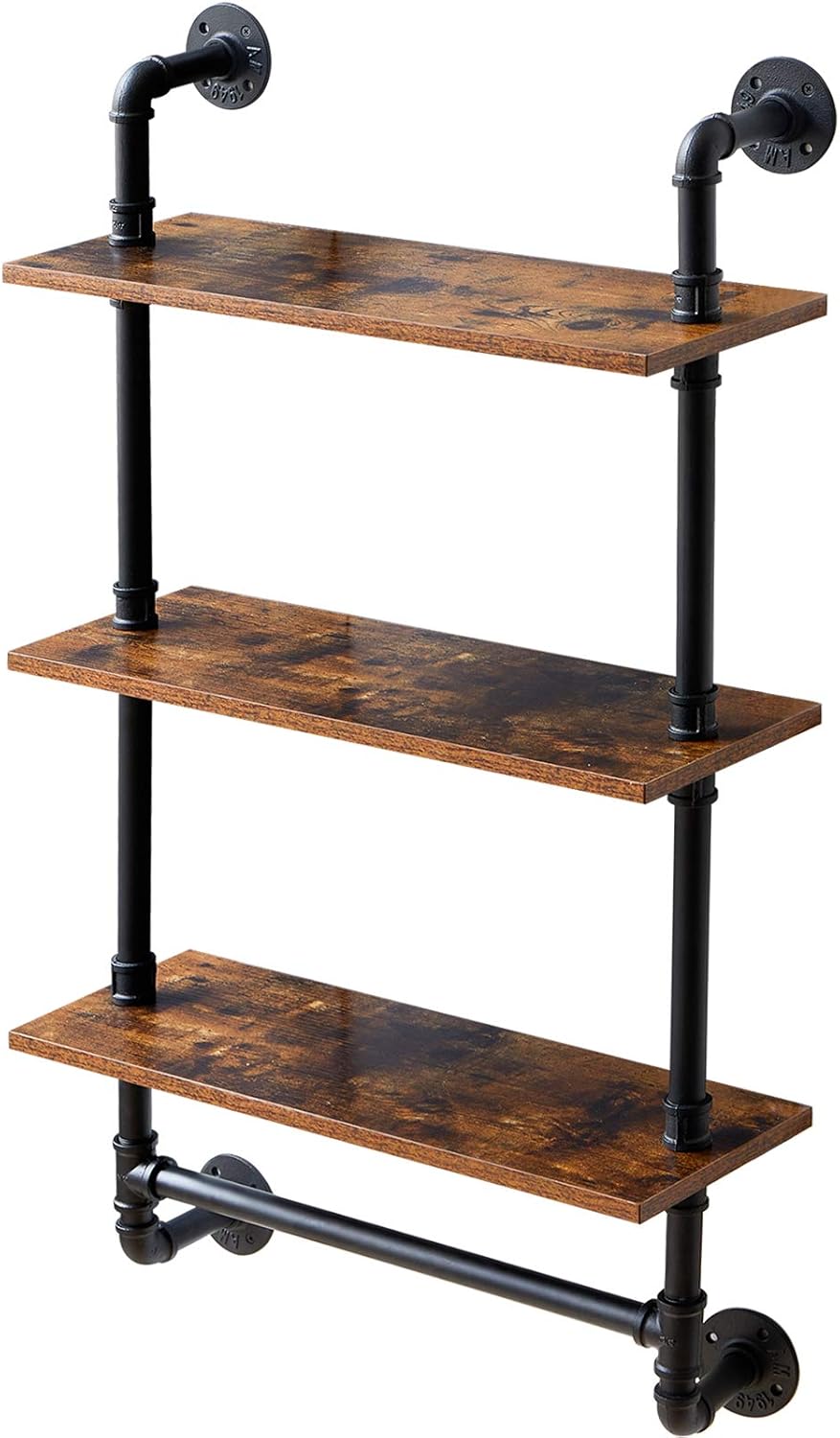 IBUYKE Industrial Pipe Shelf,40.5 inches Wall Mount Bookcase,3-Tier Wall Shelf with Towel