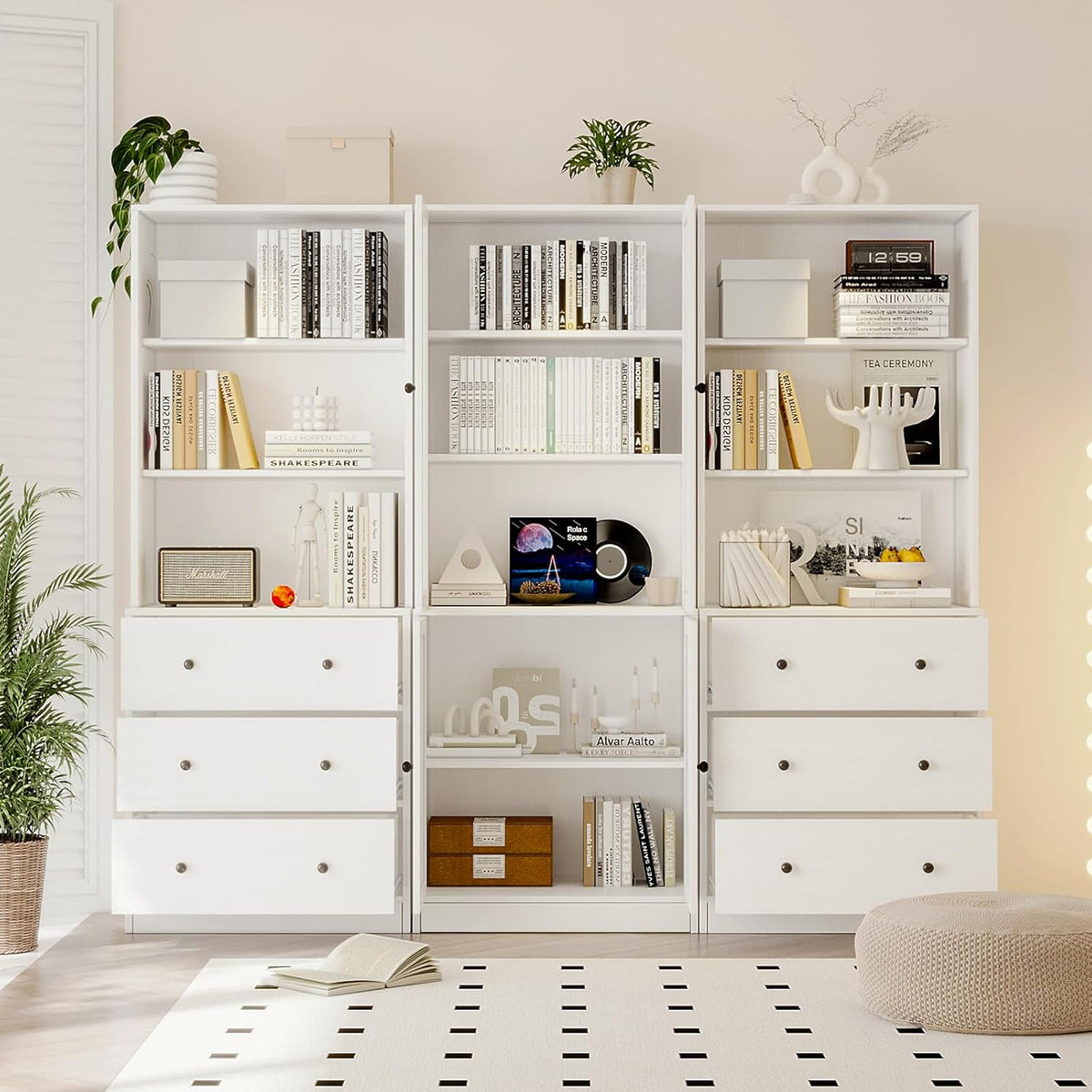 TUSY 71" Bookshelf Bookcase, 3-Tier Modern Bookshelves 3 Large Drawer, Wood Filing Cabinet with