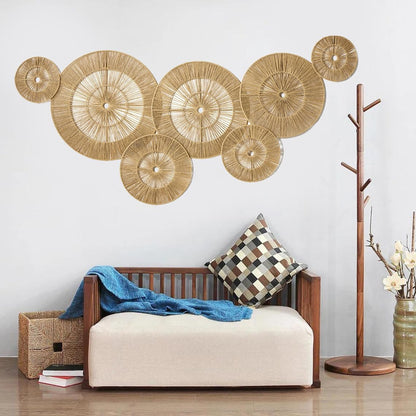 Mokof 7 Pack Boho Wall Decor Round Baskets Set (Small 7" to Largest 17") - Handwoven Large Wall