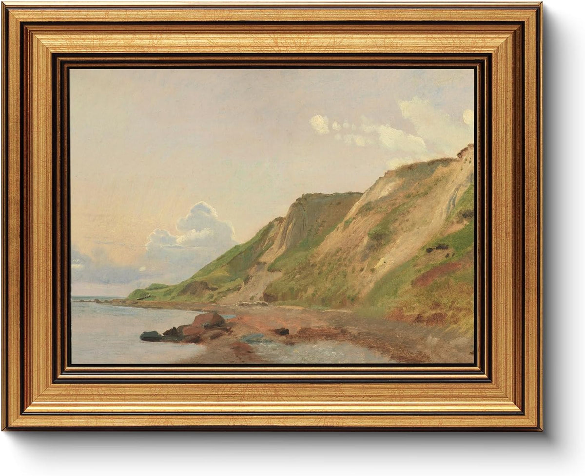 HUARCEY Gold Framed Vintage Wall Art for Living Room Canvas Coastal Wall Pictures Classic Landscape