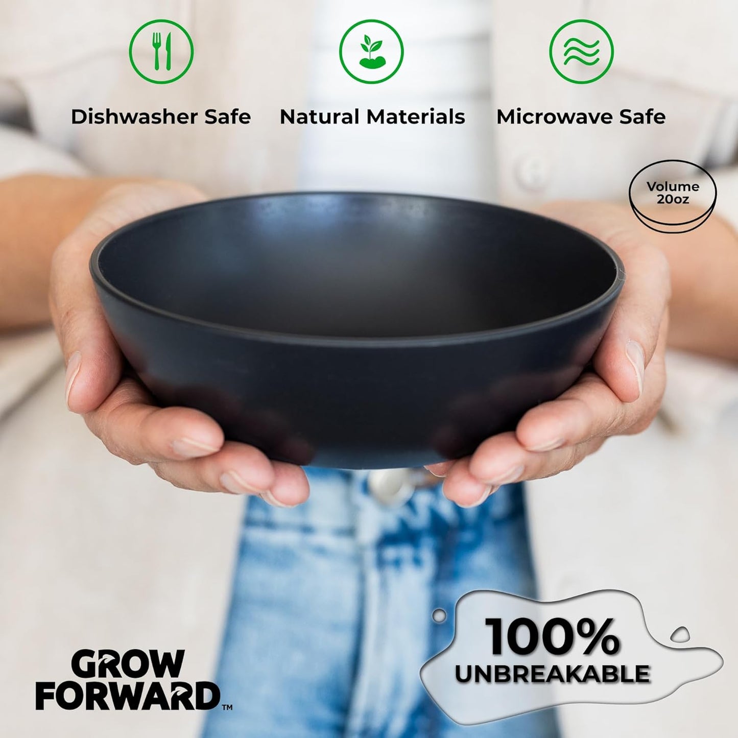 Grow Forward Premium Wheat Straw Bowls - 20oz Microwave Safe Plastic Cereal Bowls Set of 8 for