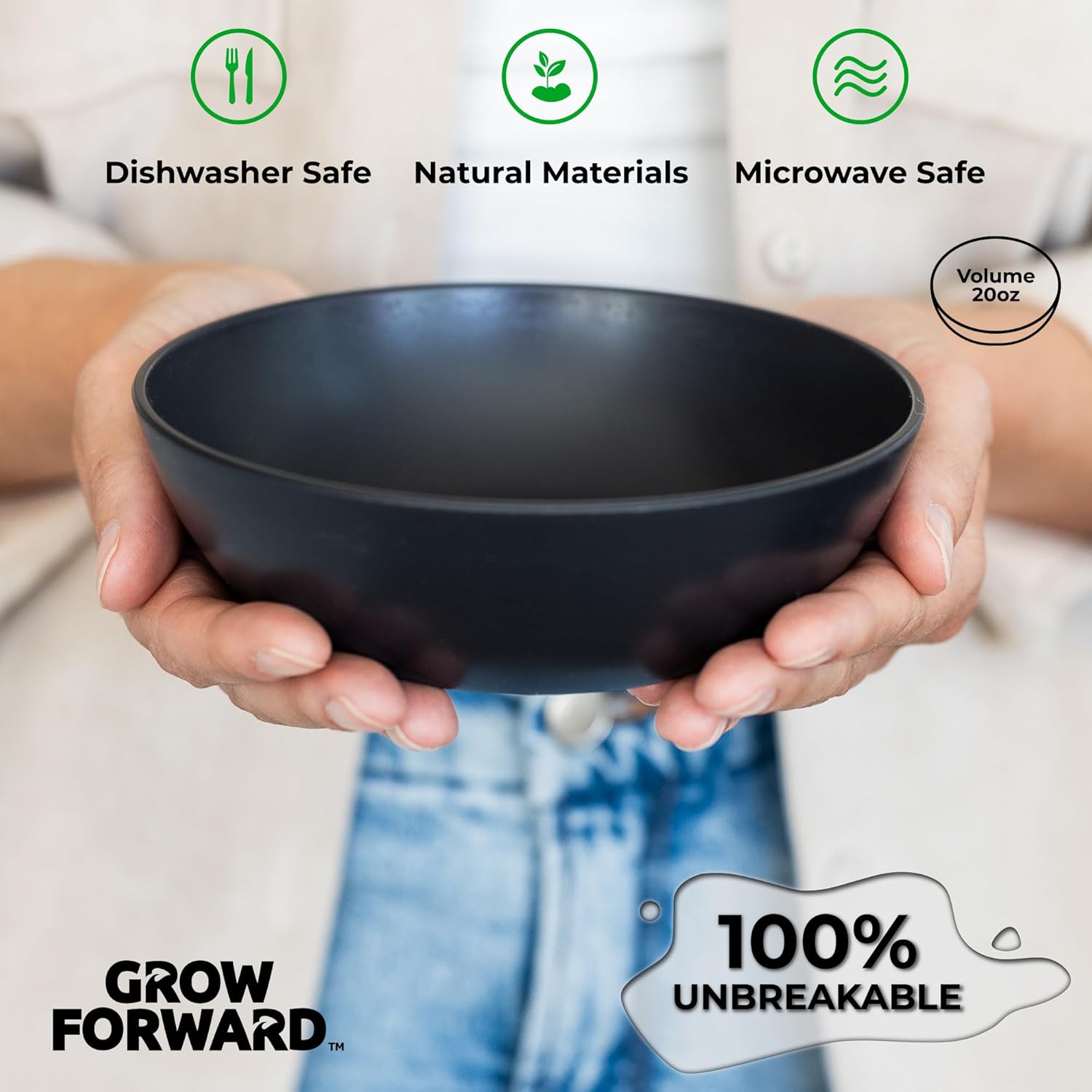 Grow Forward Premium Wheat Straw Bowls - 20oz Microwave Safe Plastic Cereal Bowls Set of 8 for