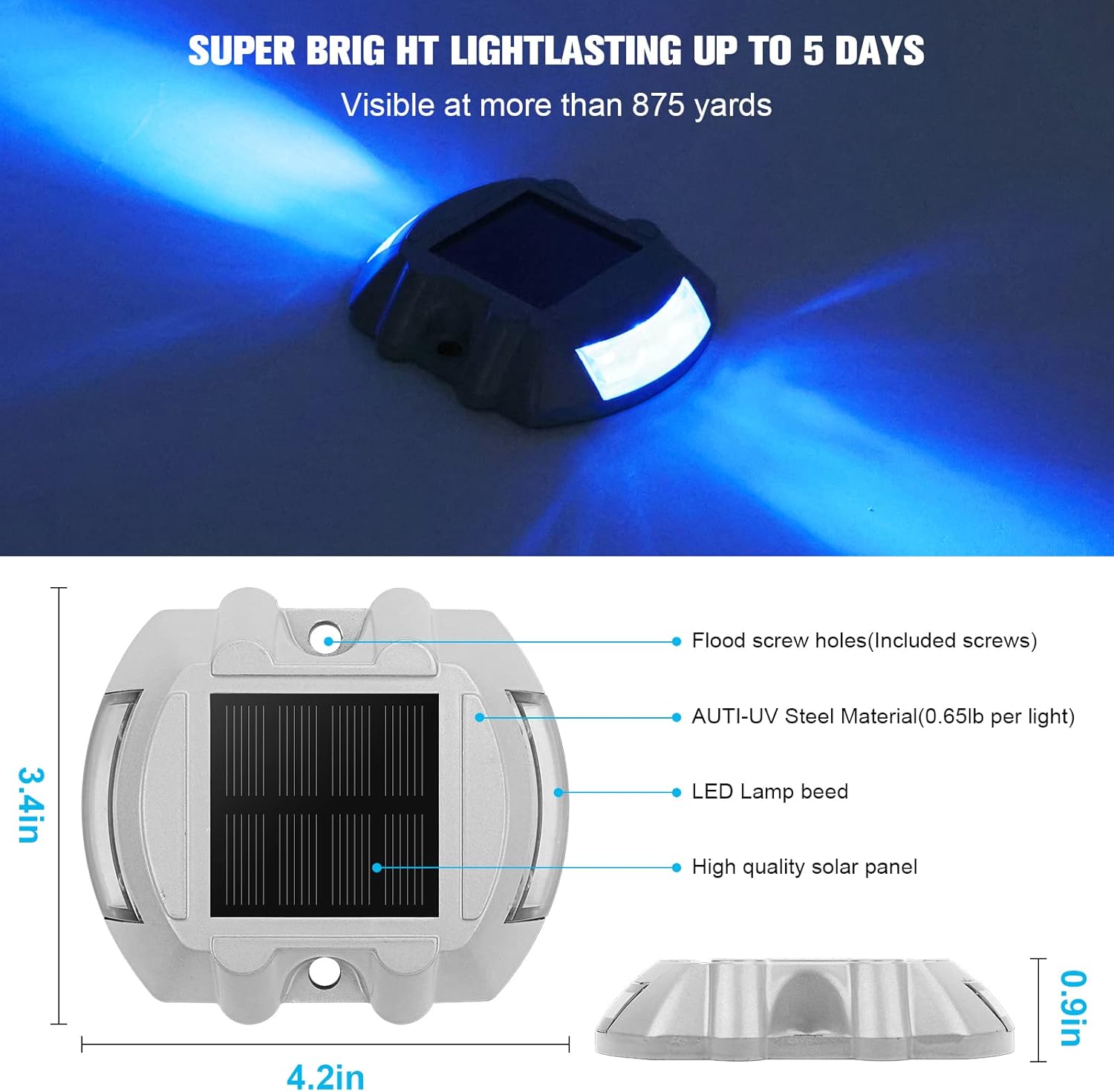VOLISUN Solar Deck Lights, 8-Pack Led IP67 Waterproof Outdoor Warning Step Lights for Driveway