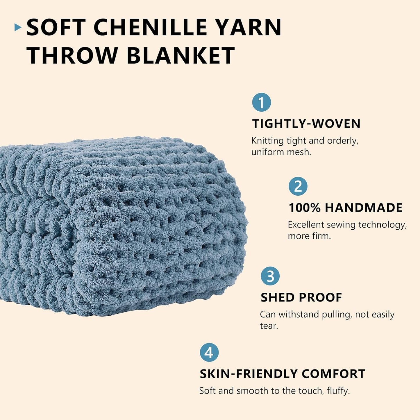 L'AGRATY Chunky Knit Blanket Throw: 50''x60'' Chenille Chunky Knitted Throw Blanket for Bed Couch