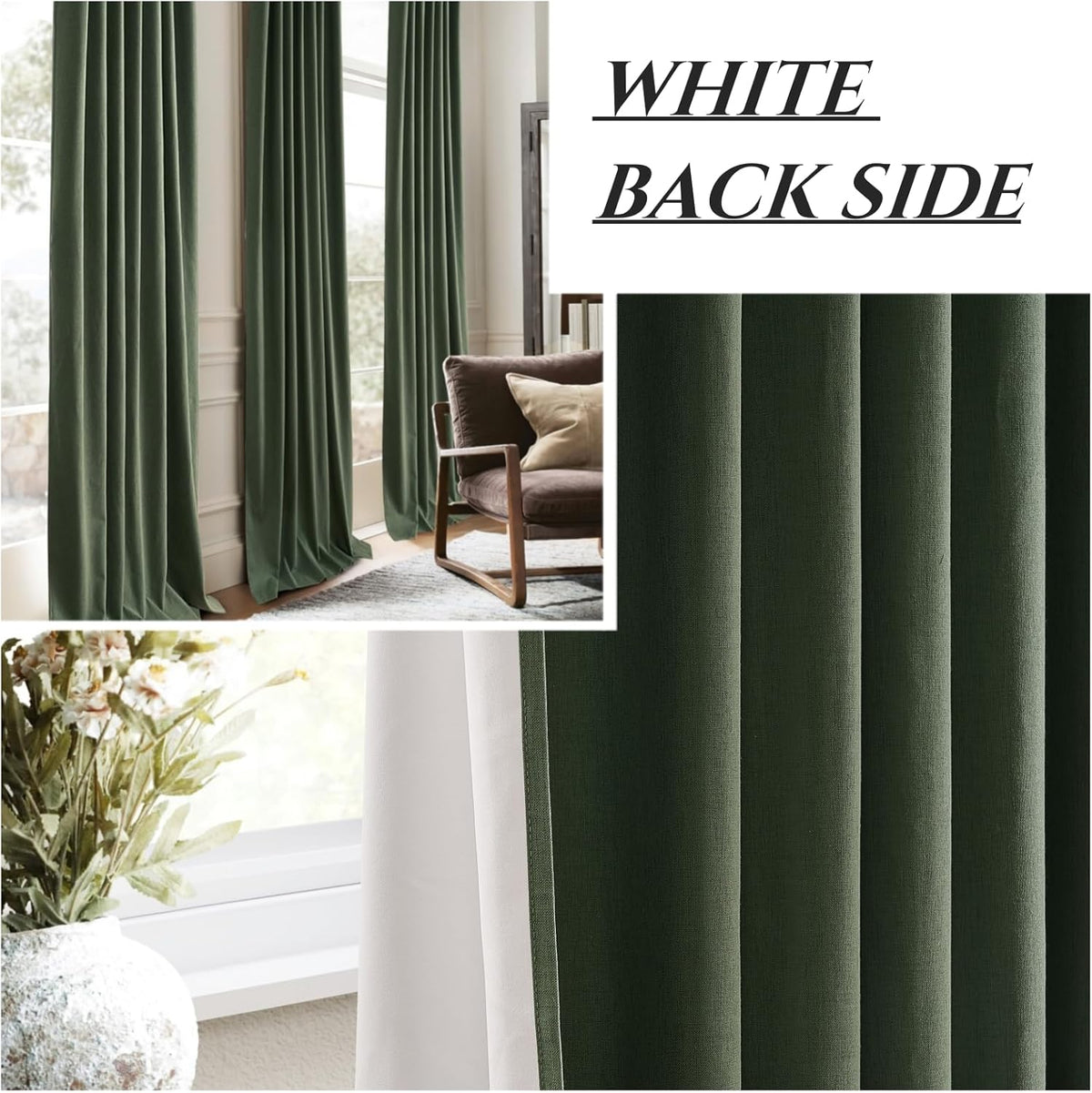 Lush Decor 120 Inch/10ft Long Insulated Back Tab Pinch Pleated Curtains, Linen Olive Green Linen