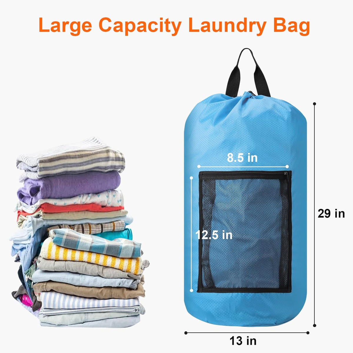 Femuar Laundry Bag Backpack Durable Laundry Bag with Shoulder Straps and Mesh Pockets Portable