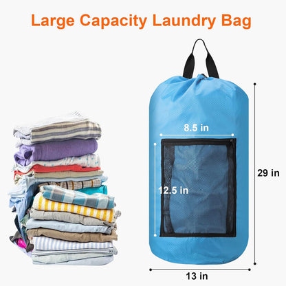 Femuar Laundry Bag Backpack Durable Laundry Bag with Shoulder Straps and Mesh Pockets Portable