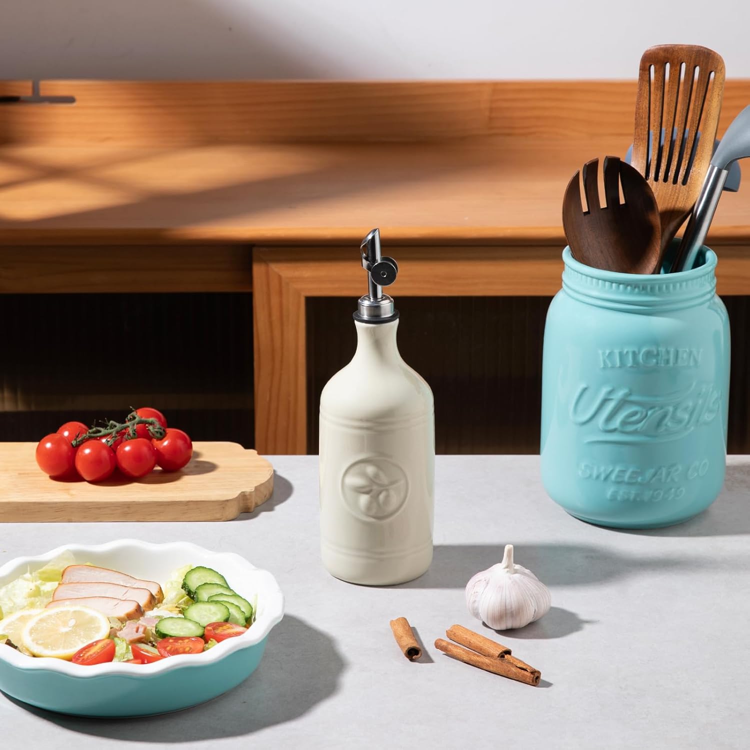 Sweejar 16 Oz Ceramic Olive Oil Dispenser Bottle, Oil Dispenser for Kitchen with Gravity Spout