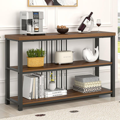 FOLUBAN Console Table for Entryway, Narrow Sofa Table with 3 Tier Storage Shelf for Living Room