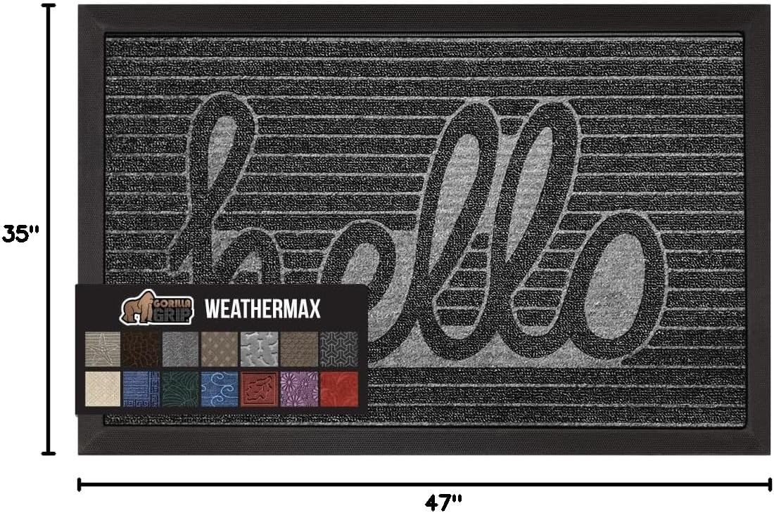 GORILLA GRIP 100% Waterproof All-Season WeatherMax Doormat, 47x35, US Designed Natural Rubber