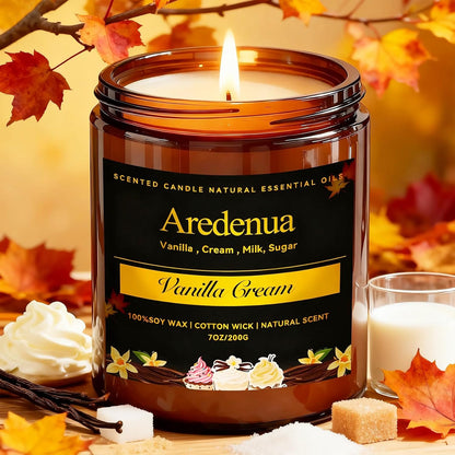 Vanilla Cream Candle – Soy Scented Candle for Home, Relaxation & Stress Relief, Clean Long Lasting