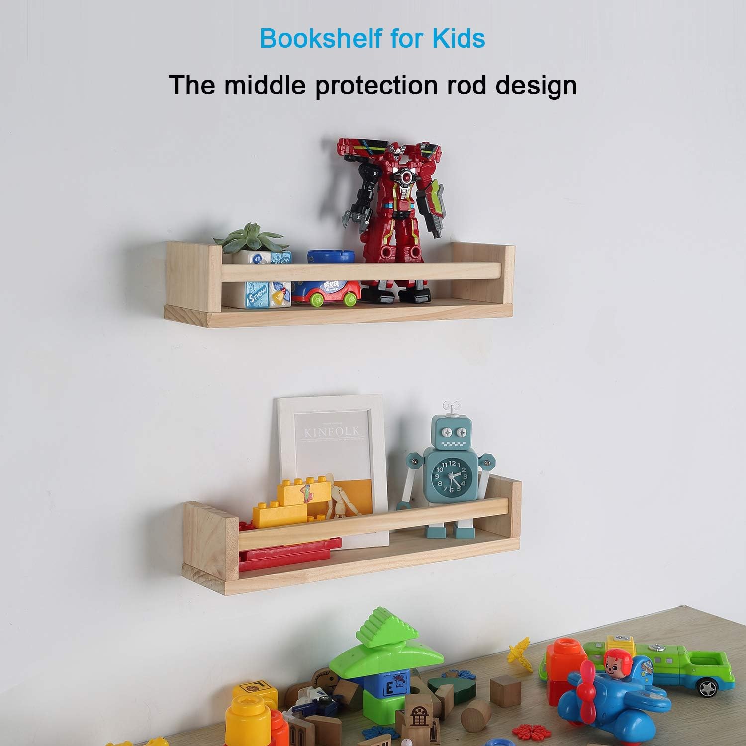 Nursery Floating Book Shelves for Kids Room, Kitchen Spice Rack, or Rustic Wall Mounted Shelves for