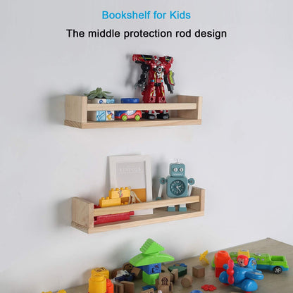 Nursery Floating Book Shelves for Kids Room, Kitchen Spice Rack, or Rustic Wall Mounted Shelves for
