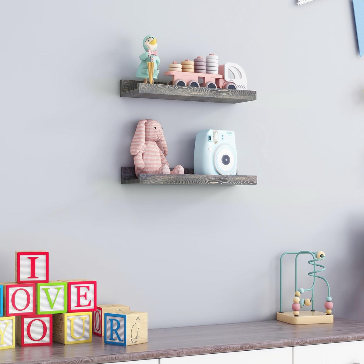 Picture Ledge Wall Shelves 16 inch Width Set of 2, Solid Pine Wood Rustic Floating Ledge Shelves
