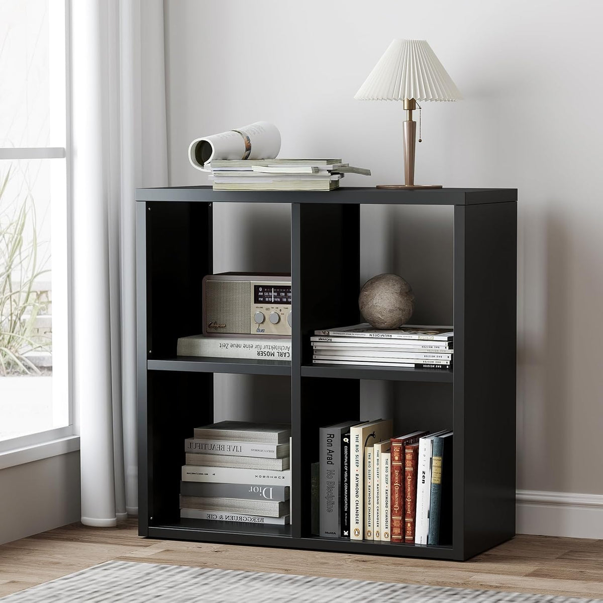 4 Cube Storage Organizer, Cubicle Open Back Decorative Book Shelf, 2-Tier Space Saving Storage