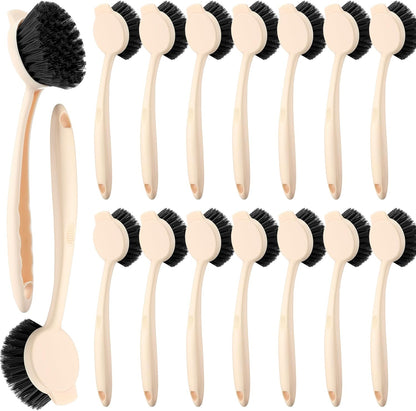 16 Pack Dish Brush with Handle Dish Scrubber Brush with Built-in Scraper Kitchen Scrub with Stiff