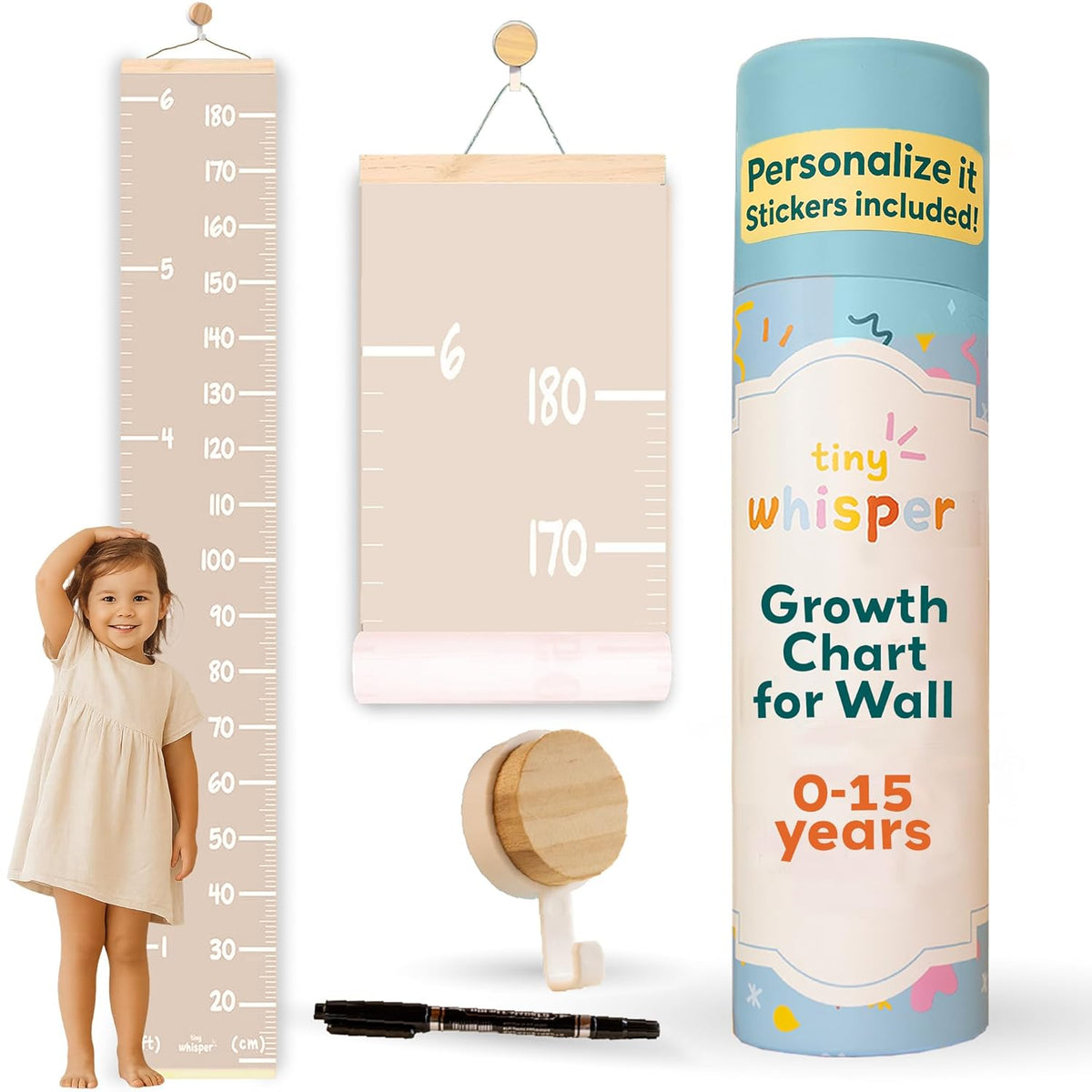 Height Chart for Kids Customizable Kids Height Wall Chart with Stickers, Marker & Hook Hanging