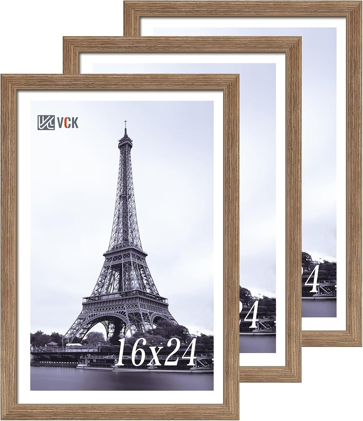 VCK 16x24 Frame 3 Pack - Brown Walnut, Natural Textured Solid Wood Poster Picture Frame, Wall