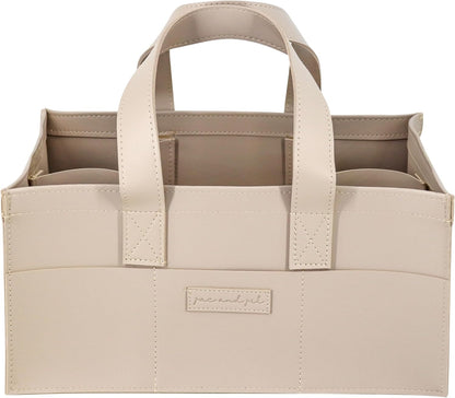 Premium Vegan Leather Baby Diaper Caddy Organizer – Portable Storage Basket for Newborn Essentials