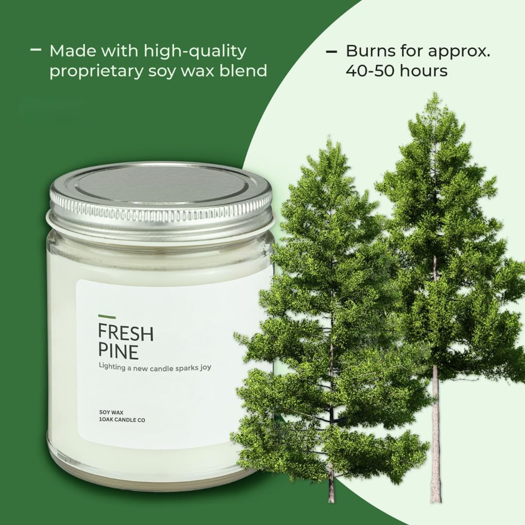 1OAK Soy Wax Candles (Fresh Pine) - Pine Candle - Soy Candles for Home Scented - Long Burning