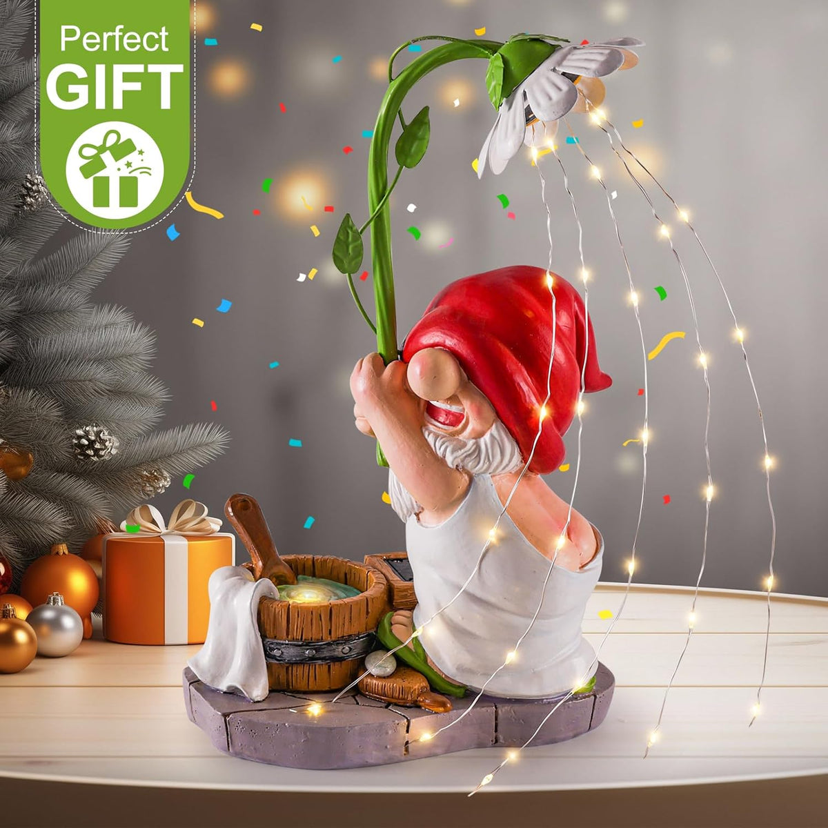 WINTS Garden Gnomes Outdoor Statue with Solar Lights,Bathing Funny Gnome Solar Garden Decorations