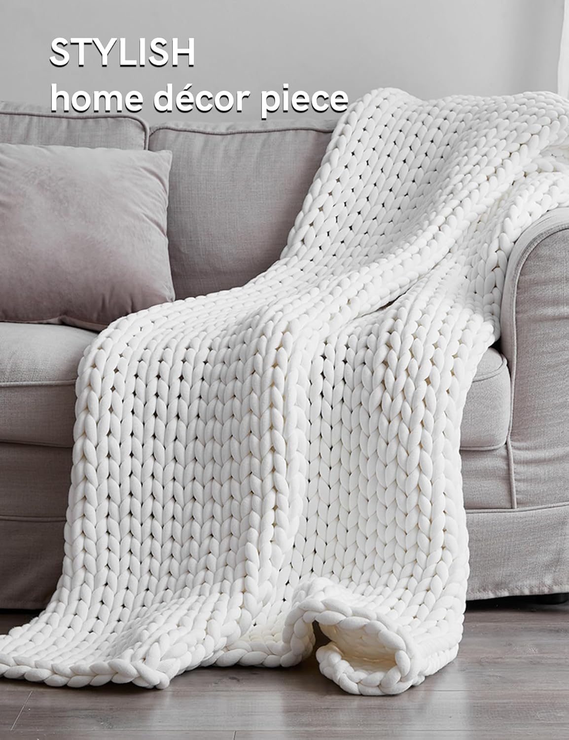YnM Chunky Throw Blanket, Medium-Weight, Hand Knitted, Skin Friendly, Ventilated and Breathable