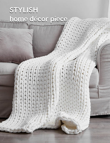 YnM Chunky Throw Blanket, Medium-Weight, Hand Knitted, Skin Friendly, Ventilated and Breathable