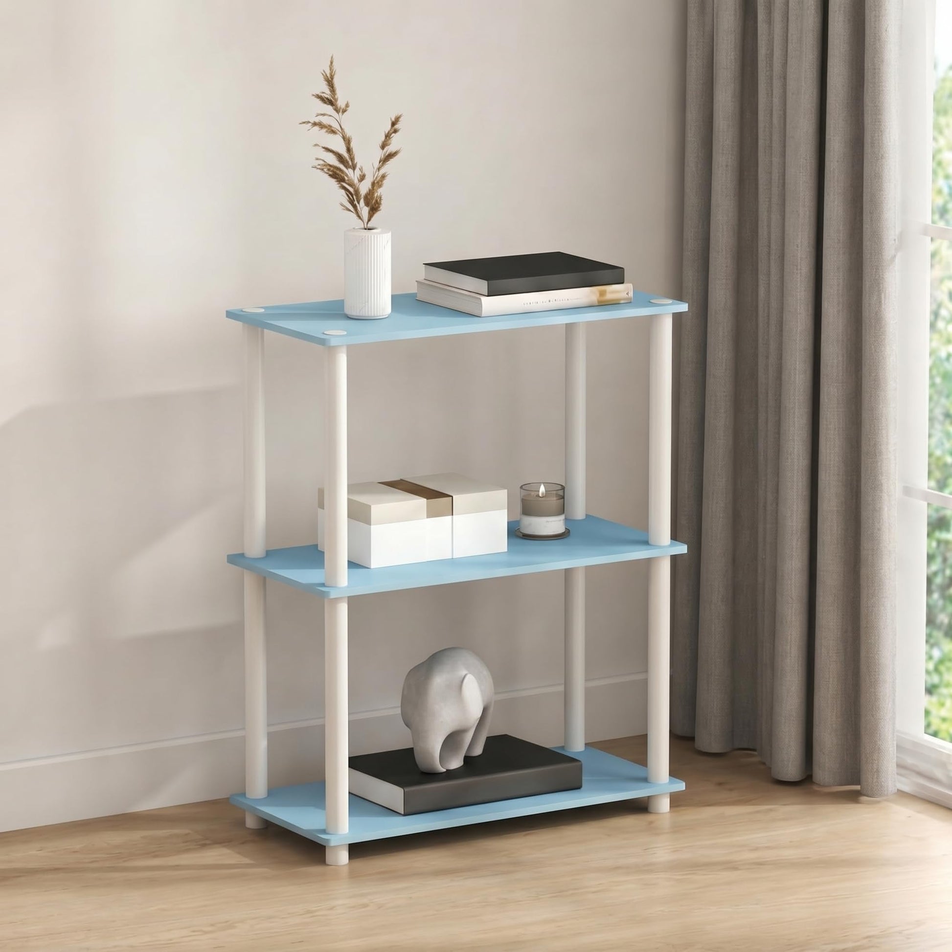 Furinno Turn-N-Tube Storage Shelves, 3-Tier Book Shelf, Corner Shelf, Toolless Open Shelves, for