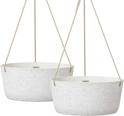 La Jolie Maison Large Hanging Planters - 12 Inch Outdoor Flower Pots, Hanging White Planters Set of