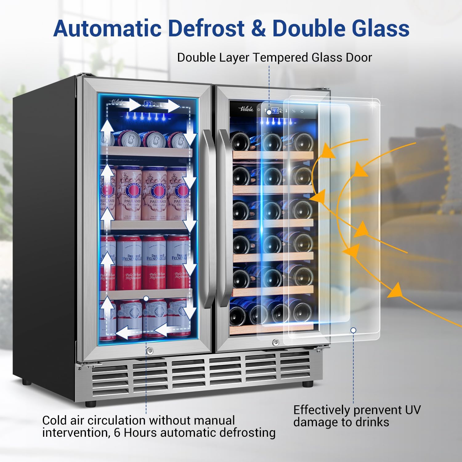 Wine and Beverage Refrigerator 30 Inch, Upgrade Dual Zone Wine Cooler, 30'' Wine beverage Fridge