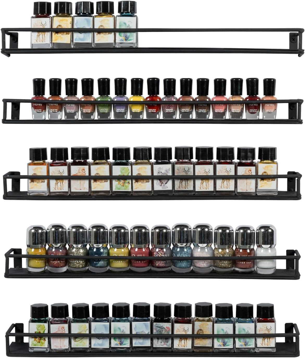 MyGift 16 Inch Wall Mounted Black Metal Nail Polish and Essential Oil Display Shelves, Kitchen