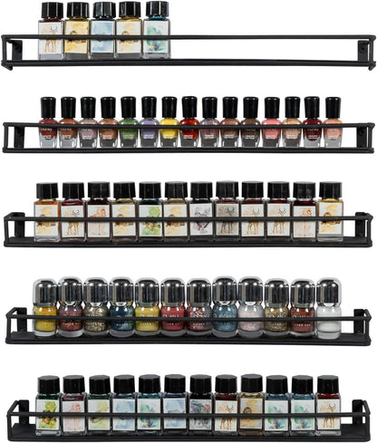 MyGift 16 Inch Wall Mounted Black Metal Nail Polish and Essential Oil Display Shelves, Kitchen