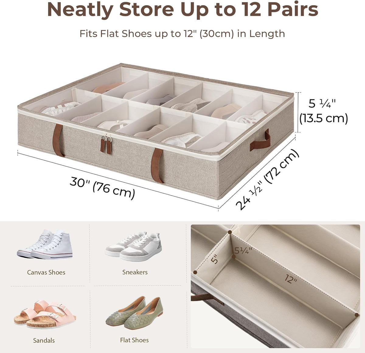 StorageWorks Under Bed Shoe Storage Organizer, Underbed Shoes Container with Adjustable Dividers
