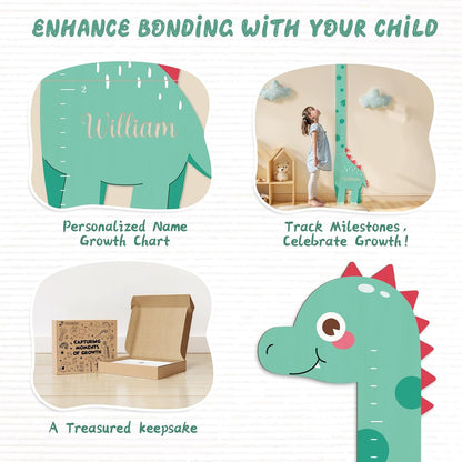 Personalized Name Growth Chart, Dinosaur Wooden Height Chart, Thick Height Measuring Board, Kids