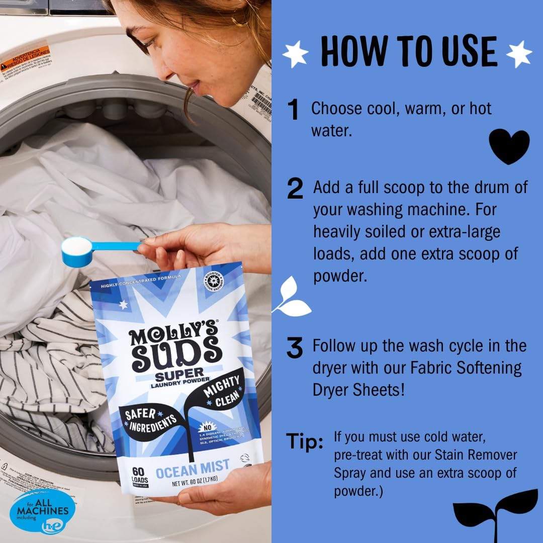 Molly's Suds Super Powder Detergent | Extra Strength Laundry Soap, Stain Fighting | Sensitive Skin