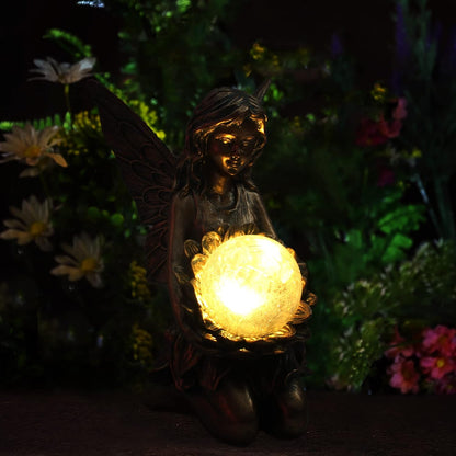 Garden Statues Outdoor Flower Fairy Decor,Solar Powered Outdoor Resin Statues-Patio Lawn Yard