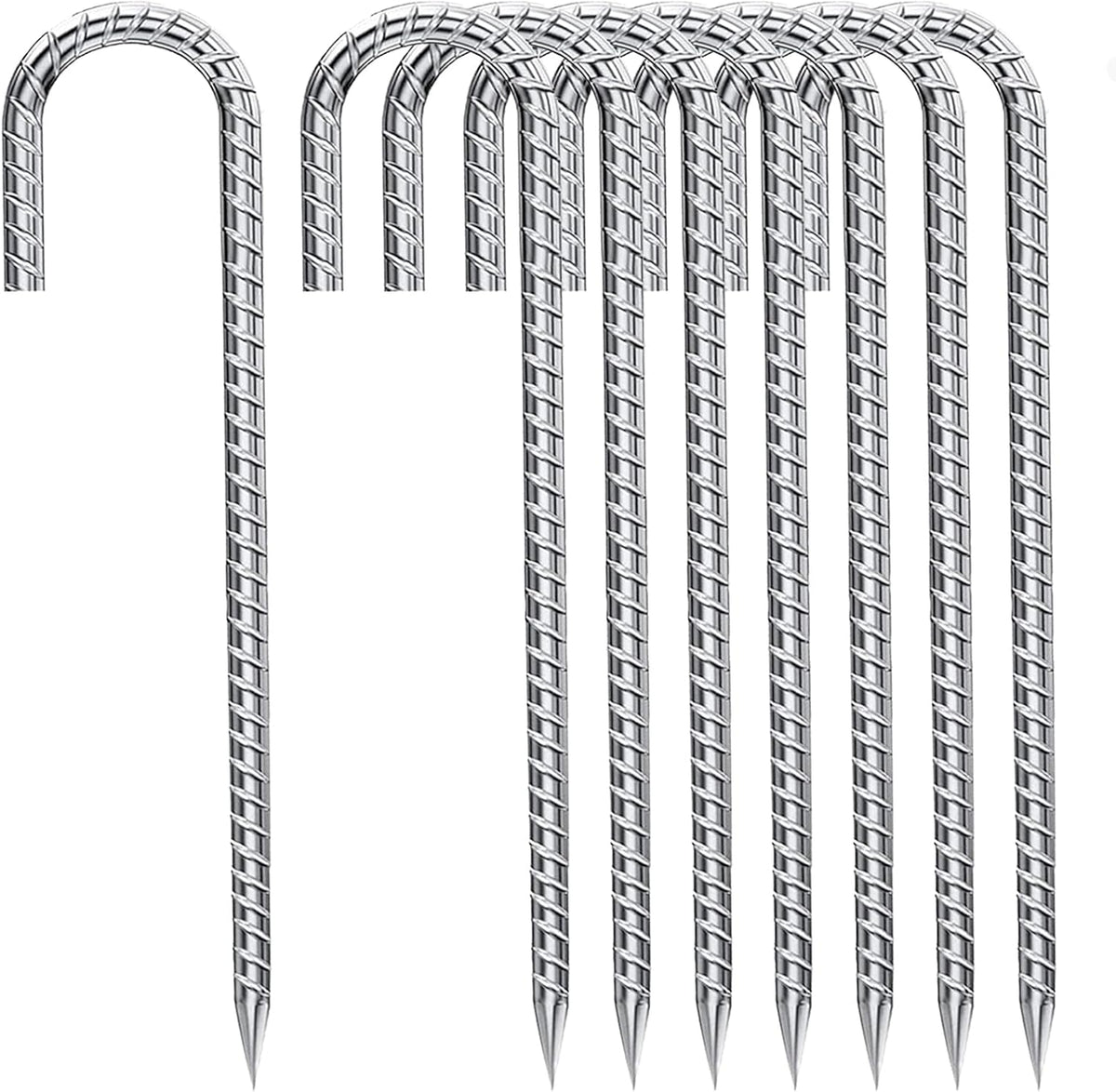 J-Hook-Rebar-Stakes-12 Inch, Ground Stakes Heavy Duty Rebar Stakes for Camping 8pcs Rebar Stakes