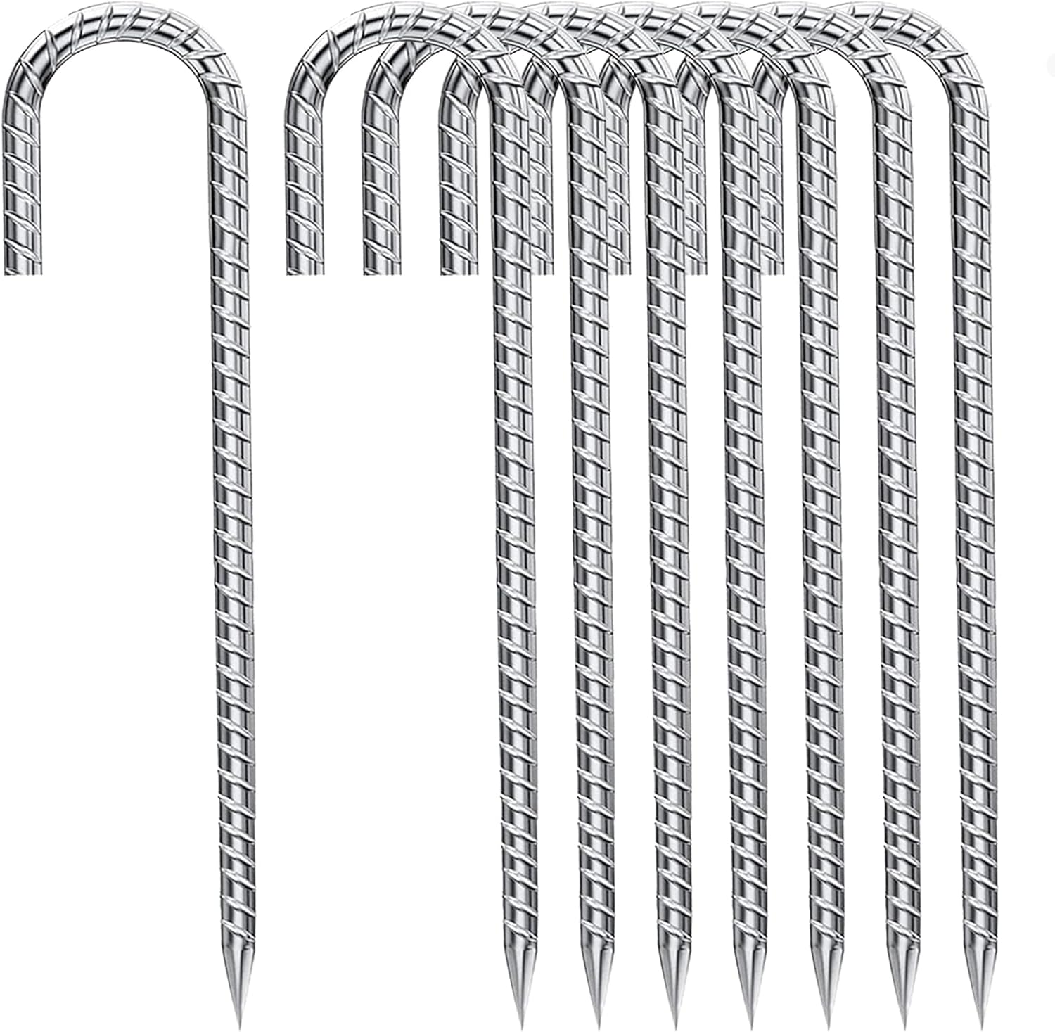 J-Hook-Rebar-Stakes-12 Inch, Ground Stakes Heavy Duty Rebar Stakes for Camping 8pcs Rebar Stakes
