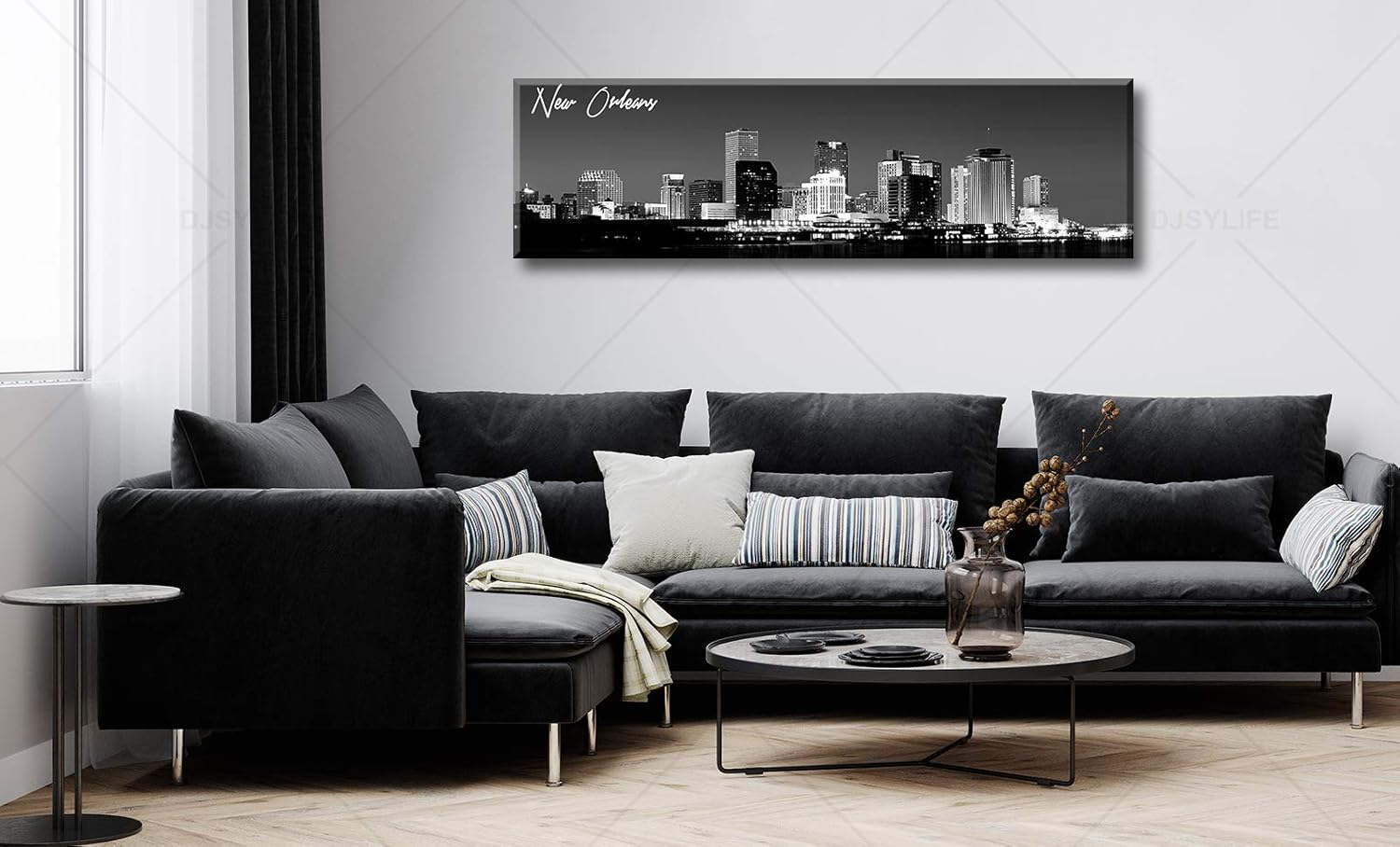 DJSYLIFE New Orlean Canvas Wall Art Decor City Skyline Pictures Poster Artwork Black and White