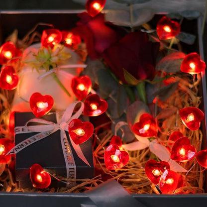 10FT Red Heart Fairy Lights Battery Operated with Timer for Mothers Day Decoration, LED String