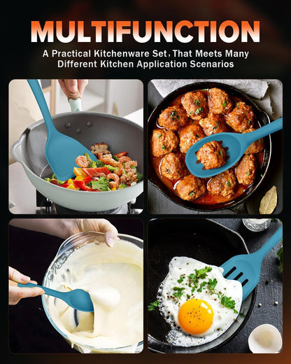 Silicone Cooking Utensils Set, Perfectly Angled for Frying, Mixing,Serving,Draining,Turning and