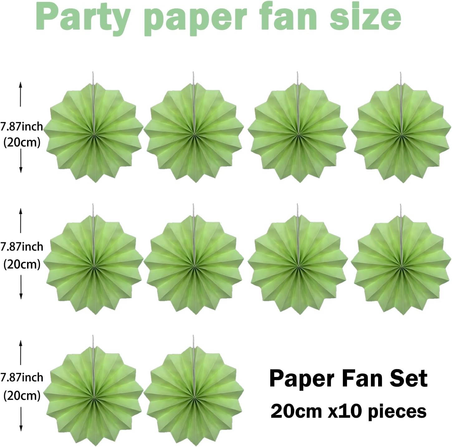 BARTHEW Green Hanging Paper Fans, 8in, 30 Pack, DIY Set, Minimalist Modern Style, Green, Military
