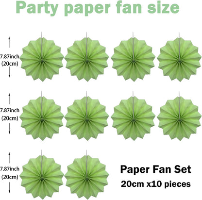 BARTHEW Green Hanging Paper Fans, 8in, 30 Pack, DIY Set, Minimalist Modern Style, Green, Military