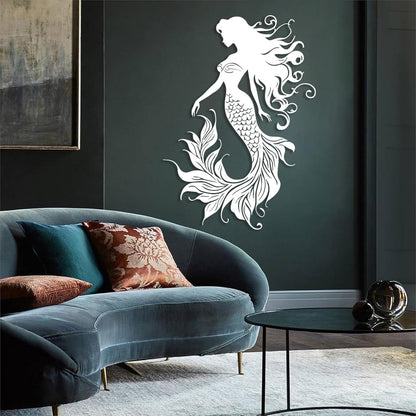 Veplsur Mermaid Metal Wall Art, Metal Mermaid Wall Decor, Marine Biology Wall Decor, Ocean Wall