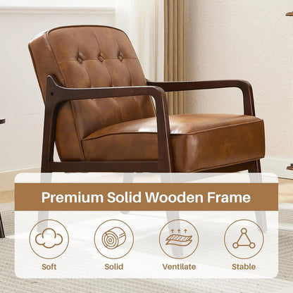 Faux Leather Accent Chair Set of 2, Mid Century Chair for Living Room, Upholstered Comfy Lounge