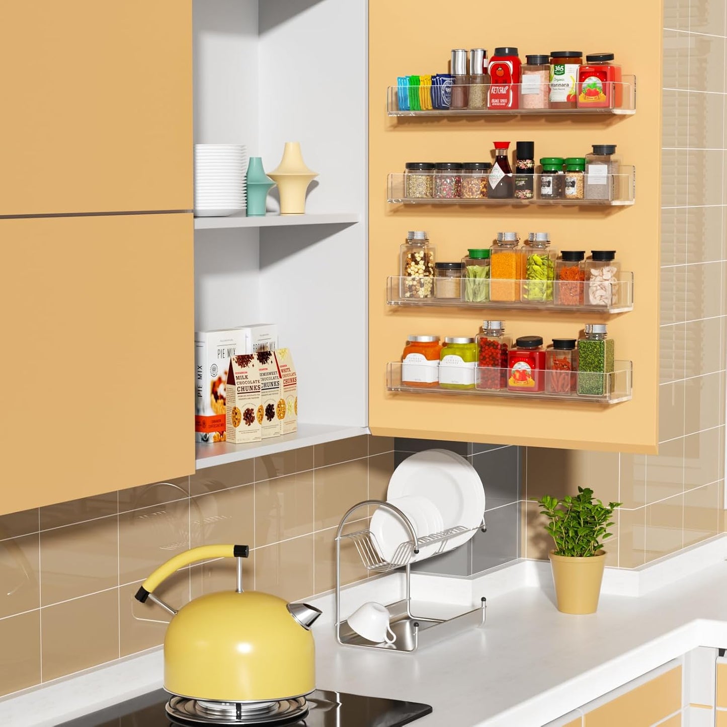 NIUBEE Wall Mounted Spice Rack Organizer,Clear Acrylic Spice Shelf Storage Holder,Hanging Seasoning