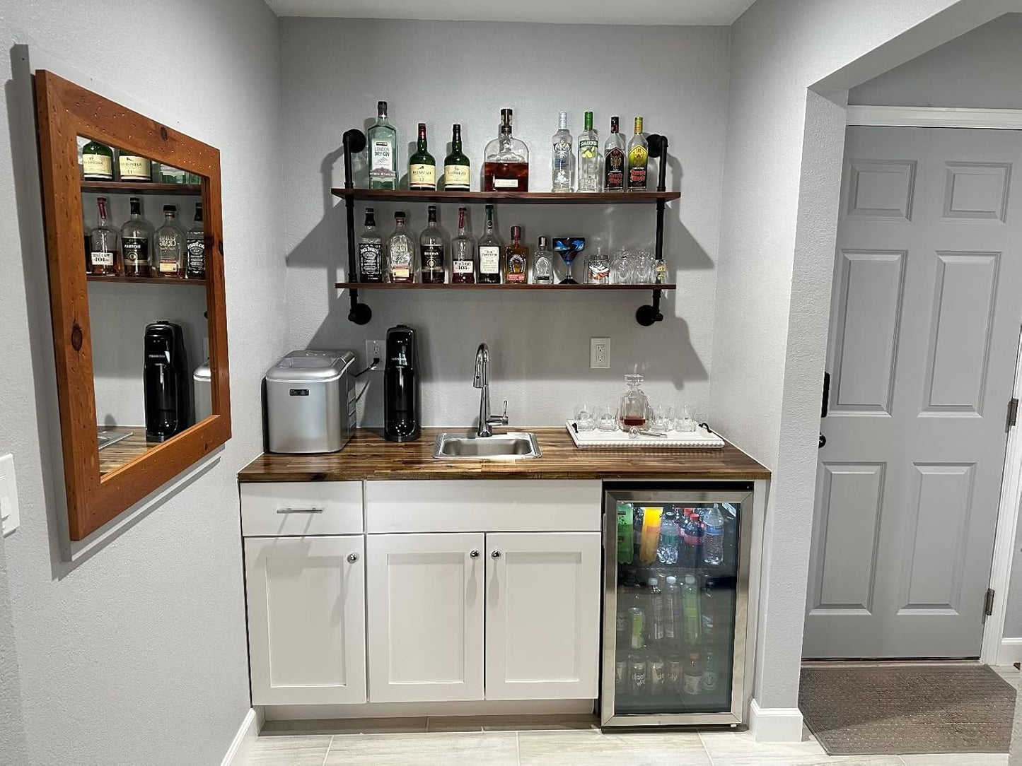 ROGMARS Industrial Pipe Shelves Shelving 48 inch with Solid Wood Planks Farmhouse Pipe Book Shelves