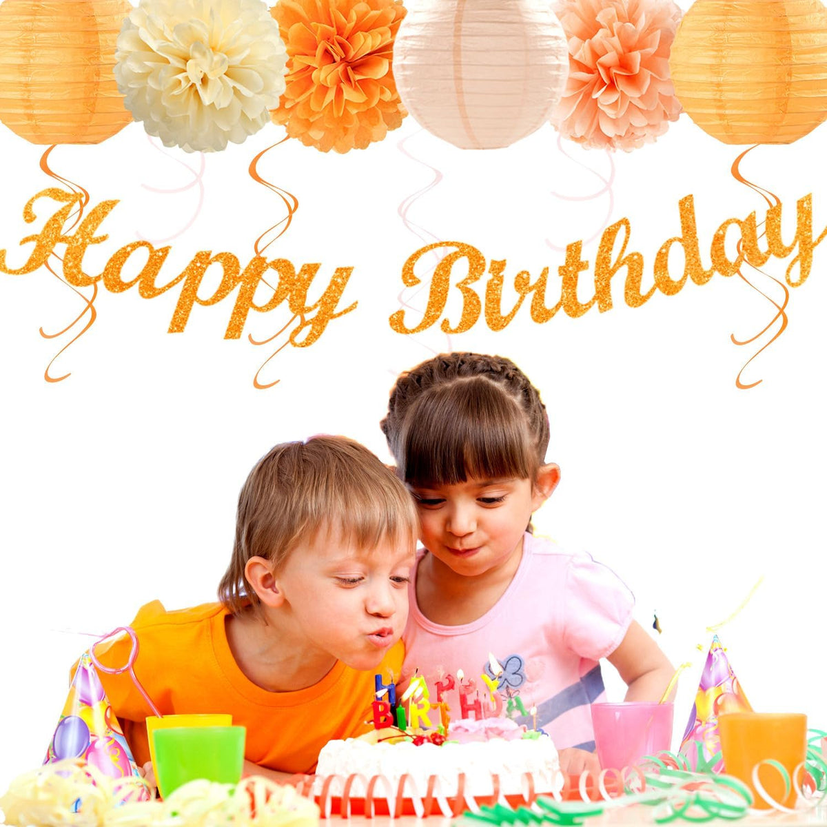 Orange-Beige Fal Boho Birthday Party-Decorations - 21pcs Autumn One Two Sweet Peach Happy