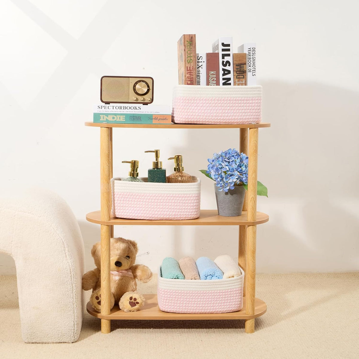 Small Storage Baskets for Organizing | Closet Organizer Bins | Shelf Toy Basket | Woven Rope